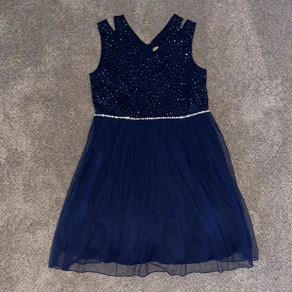 Girls Speechless Navy Tuel Dress